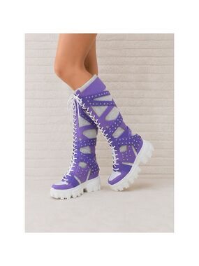 NIB Wang Limited Lilac Purple White Platform Sneaker Knee Boots Hidden Wedge